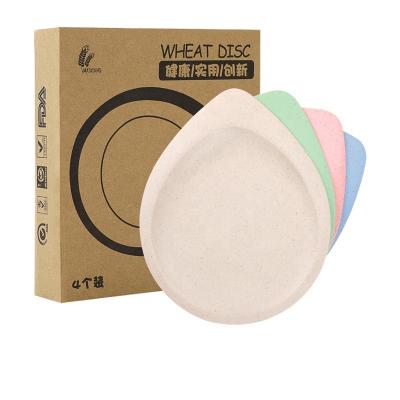 China Sustainable 4pcs/set Wheat Straw Fiber Dish Dinnerware Set Water Drop Dish Fruit Strip Multicolor Environmental Friendly Box for sale