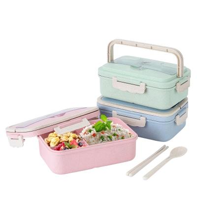 China Creative Hot Selling Microwavable Wheat Straw Lunch Box Creative Biodegradable Portable Lunch Box Kids Outdoor Picnic Storage Bento Lunch Box for sale