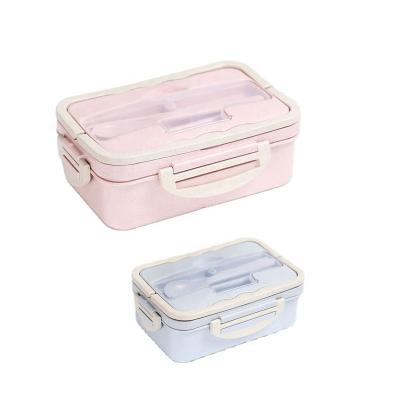 China Ambient 1000ml Wheat Straw Lunch Box Compartment Food Containers Microwavable Bento Lunch Box with spoon chopsticksand fork for sale