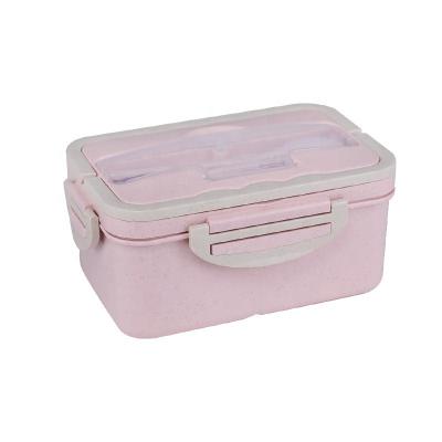 China Biodegradable Microwavable Kids Lunch Box Eco-Friendly Bento Lunch Box Compartment Food Containers Wheat Bowl with Cutlery Sets for sale