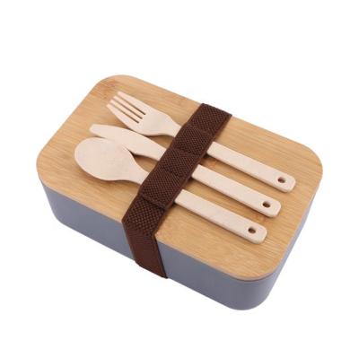 China Biodegradable Wood Straw Cover Freshness Conservation Amazon Bowl Single Layer Wheat Bowl with Knives, Forks and Spoons Bamboo Bowl for sale