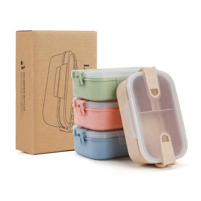 China Microwavable Environmentally Friendly Degradable Wheat Straw Lunch Box Double Button Lunch Box Three Compartment Lunch Box Bento Box for sale