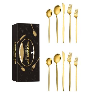 China Amazon viable best selling 410stainless steel knife fork spoon set luxury gold 40pcs flatware cutlery set with box for sale