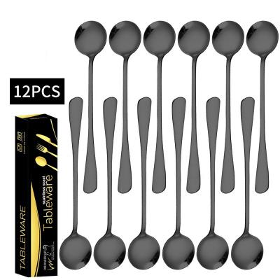 China Sustainable Black Round Metal Coffee Scoop 410 Stainless Steel Spoon 12 Piece Set With Box for sale