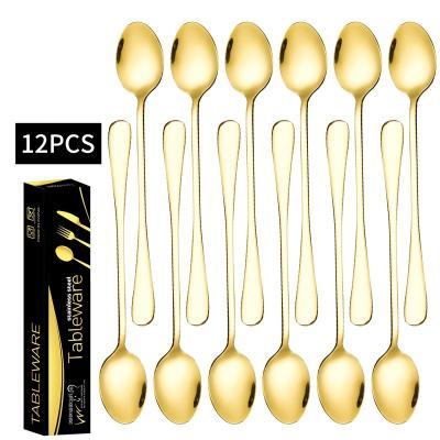 China Gold Sustainable Ice Headed Spoon 12 Piece Cutlery Set 410 Stainless Steel Spoonb Flatware Set Service For Hotel Restaurant Homes for sale