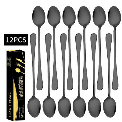 China Amazon Viable Success Tableware Black Pointed Spoon 12 Piece Cupping Spoon Coffee Spoon 410 Stainless Steel With Box for sale