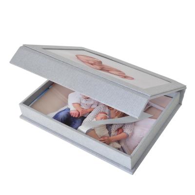 China Handmade canvas photo serrated box with photo cover display box for photo printing for sale