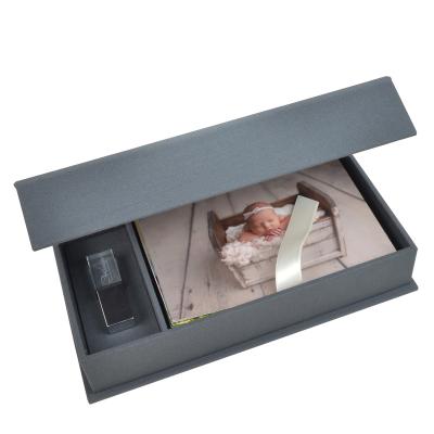 China Handmade Canvas Photo Box With USB Slot Display Box For Photo Printing 4X6 Or 5x7 Or 8x10 Photo Boxes for sale