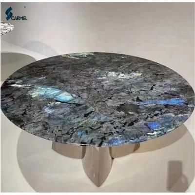 China (Size)Wholesale Adjustable Natural Polished Shiny Blue Translucent Madagascar Labradorite Blue Green Granite Slab Large For Upper Offices for sale