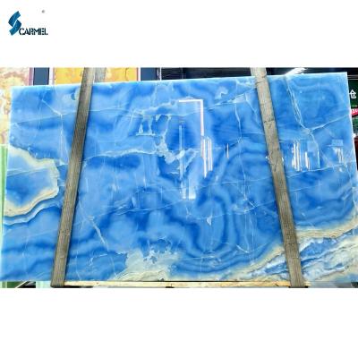 China Factory Direct Modern Custom Size Stone Wall Jade Blue Onyx Marble Panel Translucent Blue Marble Decorative Ocean for sale