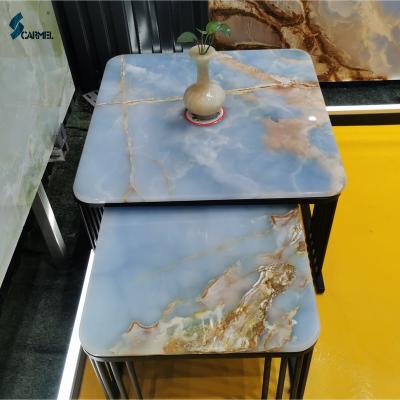 China (Size) Wholesale Price Adjustable High Quality Popular Modern Design Polished Translucent Blue Onyx Jade Table Countertop Blue Plinth for sale