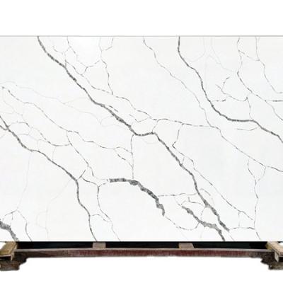 China Large Quartz Slab Color Modern White Gray Black Veins Background Popular Artificial Quartz Stone for sale