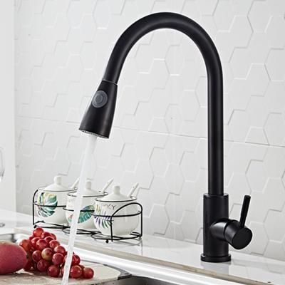 China LEAD FREE 304 Stainless Steel Black Pull Out Spray Kitchen Faucet , Kitchen Pull Down Faucet for sale