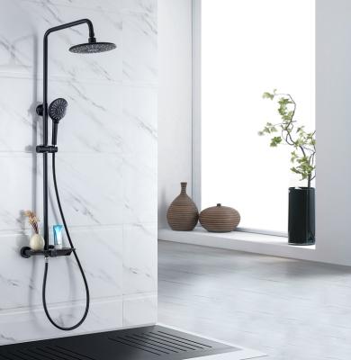 China With Flower Faucet Shower Constant Temperature Slide Bar Paint Brand New Black Rising And Falling Shower Set Nordic Light Luxurious Supercharger for sale