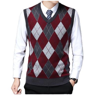 China Autumn Winter Knit Men's Clothing V-Neckline Argyle Vest Men Sweater Anti-wrinkle Casual Diamond Sweater for sale