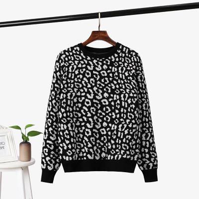 China Anti-wrinkle Jacquard Sweater Leopard Knit High Quality Custom Lady Leopard Pullover Ladies Sweater for sale