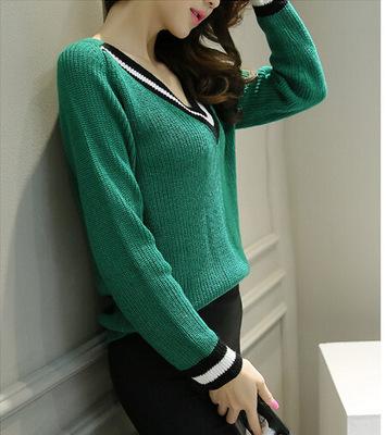 China Factory Price Sweater Breathable Women V-neck Long Sleeve Knitted Ladies Sweater for sale