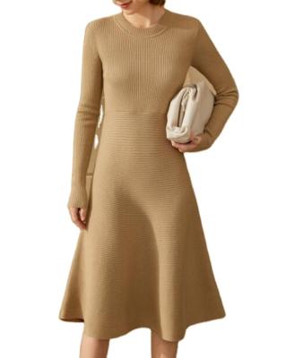 China Anti-pilling 2021 Winter Fashion Ladies Sweater A Line Formal Knitting Crew Neck Dress for sale