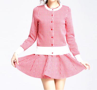 China Anti-pilling Quality Fancy Girls Ladies Sweater Tops With Skirt 2 Pieces Sweater Set Twin Skirt Suit for sale