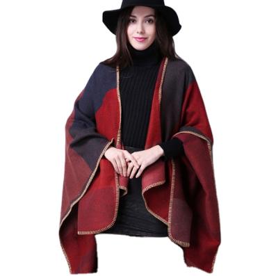 China Anti-pilling 2021 hot sale western ladies fashion cashmere like poncho acrylic knitted shawls for sale