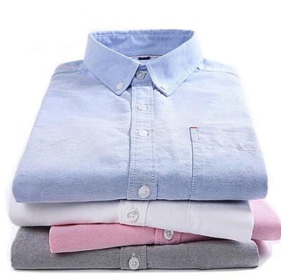 China High quality royal white blue pink anti-pilling long sleeves men's plain cotton oxford solid shirts for sale