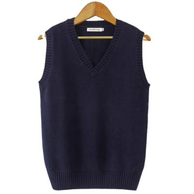 China School Customized Logo V-Neck Navy Green Colors Plain Knitting Pattern 3-18 Years Sweater Vest School for sale