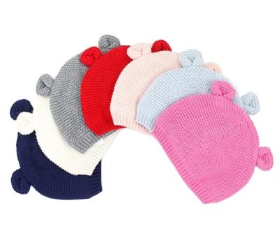 China Imitate Cute Decorative Newborn Animal Pima Cotton Bear Ear Baby Knitted Beanie 2021 New for sale