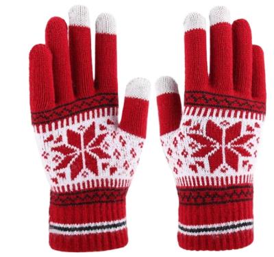 China Soft Touch Gloves Mens Ladies Santa Christmas Finger Snowflake Adult Red Smart Gloves for sale