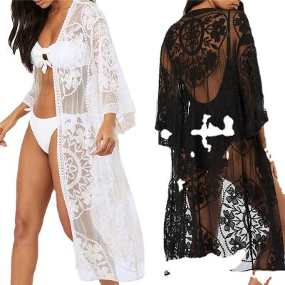 China 2021 Breathable Women Embroidered Kaftan Swim Cover Ups Lace Beach Bikinis Cover Up for sale