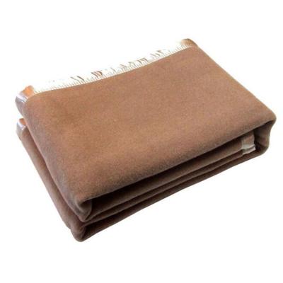 China Fashion acrylic/wool/polyester camel wool blended disposable modern soft raschel blanket for hotel for sale