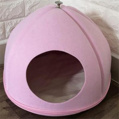 China Breathable Luxury 100% Handmade Wool Felt Pumpkin Shape Soft Pet Cat Dog Bed Cave Cage Bed Pet House for sale