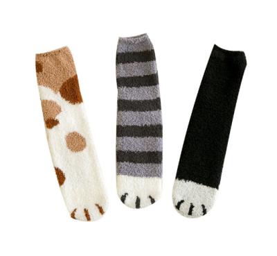 China Safety Catpaw Autumn Winter Silicone Slip Sleeping Floor Socks Anti Thicken Women Coral Hosiery Socks Terry-velvet Towel Loop for sale