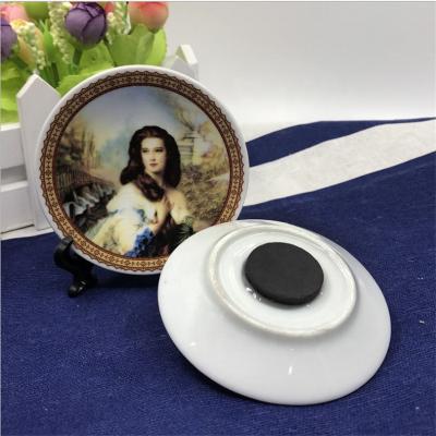 China Ceramic Shape Round Dish Fridge Magnet With Printing Logo for sale