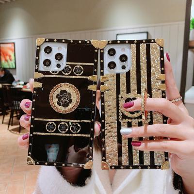 China Hot Selling Anti-fall Luxury Square Shockproof Flower With Ring Stand Phone Cover Cases For 13 11 12 pro 7 8 plus for sale