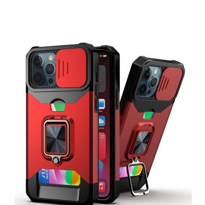 China Anti-Drop Armor Phone Case For 13 Pro Slip Window Camera Lens Card Slot Push-Pull Case For 13/12/11 for sale