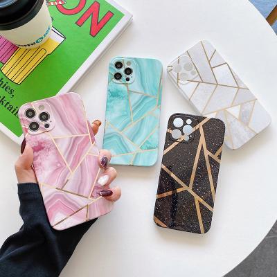 China Anti-fall IMD Printed Luxury Gold Cell Phone Cover For Geometric Stripe Marble Phone Case 13 11 12 for sale