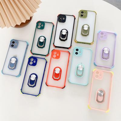 China New Arrival Frosted Shockproof Phone Bumper Cases With Ring Holder For 13 Matte Phone Cover With Finger Ring Holder for sale