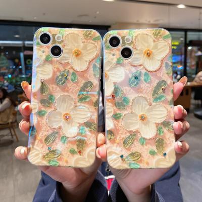 China New Style Oil Painting Shockproof Camellia Blue Silicone Mobile Phone Case For iphone13 11pro12 12pro Back Cover TPU Phone Cases for sale