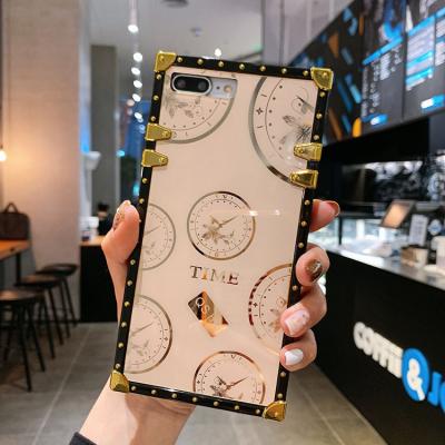 China Luxury Square Shockproof Phone Case For Clock Plus Model 11 12 Pro 7 8 With Ring Stand Cases For iPhone 13 for sale