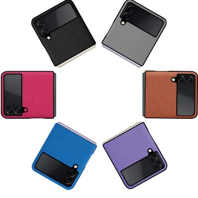 China Shockproof For Z Flip 3 Case 5G Shockproof Mobile Phone Luxury Genuine Leather Protective Case For Z Flip3 Folding Cover for sale