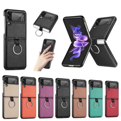 China Shockproof For Z Flip 3 Case 5G Luxury PU Leather Hard Back Cover Case For Z Flip 3 ZFlip Ring Phone Case for sale