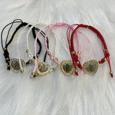 China Religious Wholesale Virgin Mary heart Pendant Hand Woven Crystal Bracelet for sale