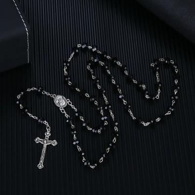 China Religious Six Color Crystal Beads Catholic Rosary Necklace Holy Land Baby Religious Cross Necklace Men and Women Available Prayer Necklace for sale