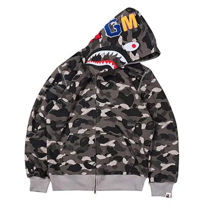 China Fashion Hoodie Camouflage Shark Monkey Anti-wrinkle Moq Bape Bass Jacket Unisex Adult Teenage Casual Sweater Zipper Full for sale