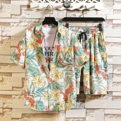 China Wholesale Custom Anti-Wrinkle Summer Polyester Beach Shorts Hawaiian Sleeve Sets Men Flower Print Casual Shirts And Shorts Sets for sale