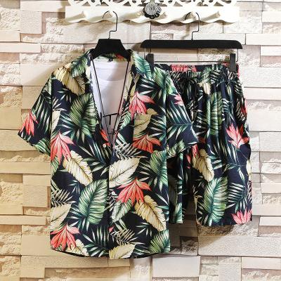 China New Arrival Anti-Wrinkle Hawaiian Beach Flower Shirt Shorts Sheath Mens Plus Size Loose Shirt Shorts Set Two Piece Set for sale