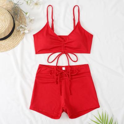 China 2022 new arrival antibacterial fashion waist bikini top set red sexy bikini swimwear 2 piece swimsuits for women for sale