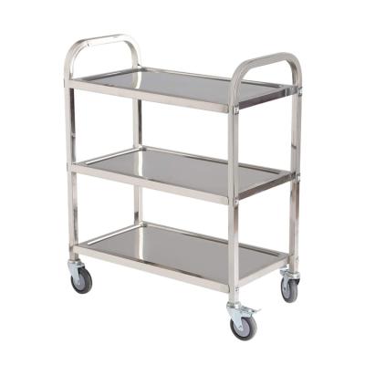 China 3 Tiers Solid 201/304Stainless Steel High Quality Stainless Steel Food And Beverage Dining Trolley Hotel Kitchen Cart for sale