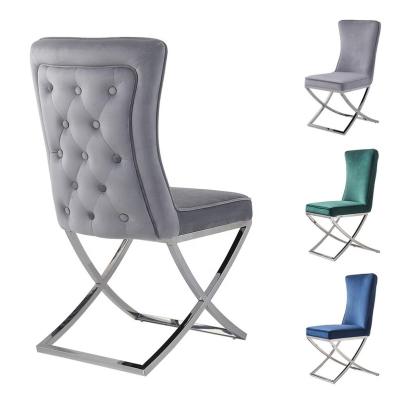 China Modern Convertible High Back Luxury Velvet Fabric Stainless Steel Metal Leg Chair Stainless Steel Dining Chairs for sale