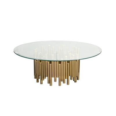 China Stainless Steel Coffee Table Extendable Tempered Glass Around Shaped Center Table For Hotel Home Party for sale